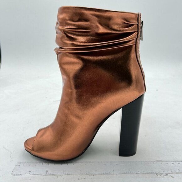 Brown Peep Toe Slouch Ankle Boots Chunky Stacked Heels Party Dress Shoes - Picture 1 of 6